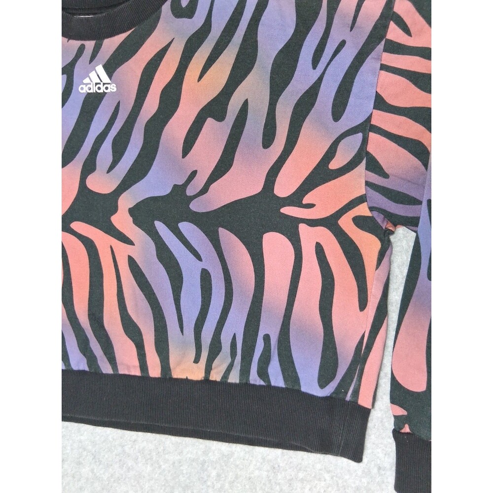 Adidas Originals Cropped Sweatshirt Womens Medium Rainbow Tiger Print Athleisure - Picture 5 of 13